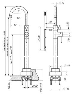 Напольный смеситель для ванны Paini Cox 78PJ136LM матовое золото